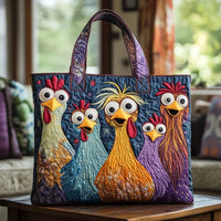 Quilted Tote Bag - Five Colorful Chickens