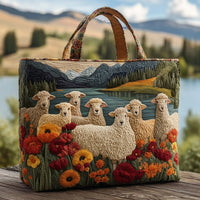 Sheep by the Lake Quilted Tote Bag