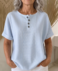 Lucia™ | Artistic Cut Striped Cotton-linen Shirt Blouse