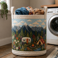 Fern Mountain Camper Wildflower Camping Quilted Laundry Basket
