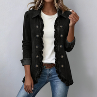 Delphine | Black Elegant Ruffle Denim Jacket