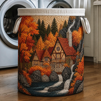 Leona Autumn Cottage Waterfall Cabin Quilted Laundry Basket