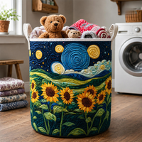 Iris Starry Night Sunflower Quilted Laundry Basket