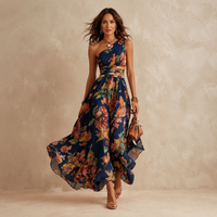 Mirella | Women's One-Shoulder Floral Chiffon Maxi Dress