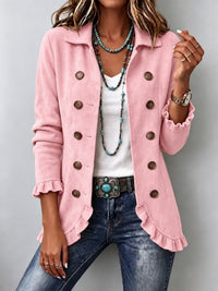 Fernanda | Pink Ruffle Button-Up Coat