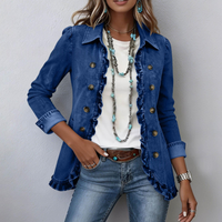 Thessaly | Dark Blue Elegant Ruffle Denim Jacket