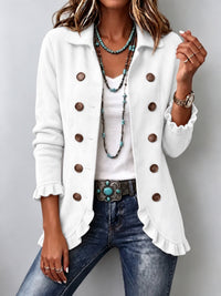 Magnolia | White Ruffle Button-Up Coat
