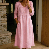 Celia | Relaxed Linen Button-Down Maxi Dress