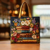 Quilted Tote Bag - Floral Print and Books