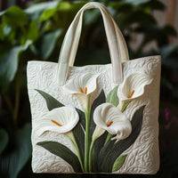 Quilted Tote Bag - White Lilies