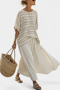 Bamboo Striped Top & Linen Pants Set | Women's Outfit