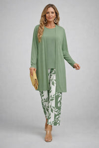 Joan™ | Three Piece Co-Ord Set - Green & White