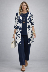 Joan™ | Three Piece Co-Ord Set - Blue & White