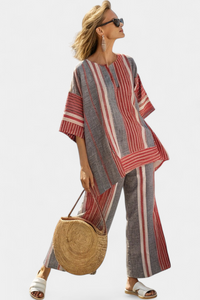Coral-Gray Women's Set | Loungewear Two Piece Set