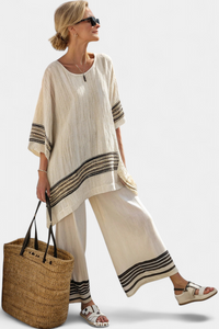 Elegant Black-Striped Linen Set | Women's Outfit