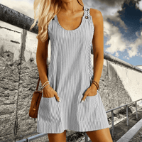 Faeryn | Sleeveless Midi-Length Dress for Women with Stripes and Functional Pockets