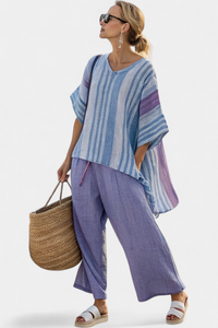 Lavender & Sky Blue Linen Set | Women's Outfit