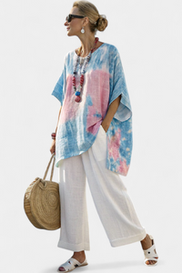 Linen Top & Striped Bamboo Pants Set | Women's Outfit