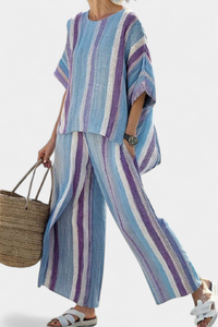 Mauve Pastel Top & Striped Linen Pants | Women's Outfit