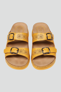 Women’s Flat Slip-On Open-Toe Sandals with Buckle Straps