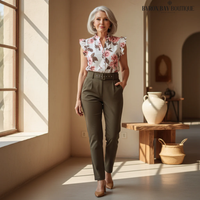Ruffle-Sleeve Set | Women's Outfit with Tailored Pants