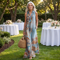 Blue Baroque Print Maxi Dress
