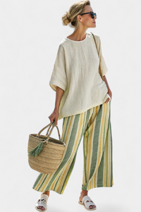 Multi Colored Stripes Linen Pants Women | Relaxed Oversized Fit