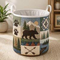 Hazel Rustic Bear Quilted Laundry Basket