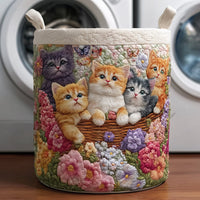 Vintage Meow Quilted Laundry Basket