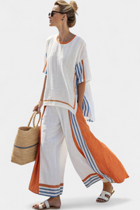 Wide-Leg Striped Linen Pant Set | Women's Casual Outfit