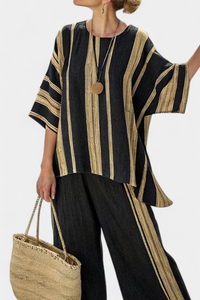 Daisy Bamboo Linen Oversized Set with Vertical Stripes | Oversized Striped Two Piece Set
