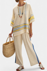 Mediterranean Top and Linen Pants Set | Women's Outfit