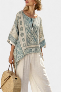 Printed Blouse and Wide-Leg Pants Set | Women's Outfit