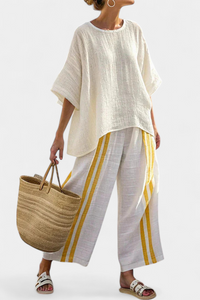 Yellow Striped Linen Set | Women's Outfit & Holiday Clothes