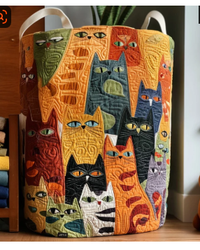 Reba Patchwork Cats Quilted Laundry Basket