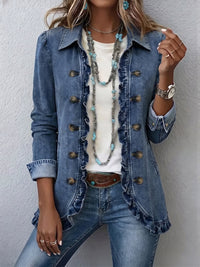 Corentine | Blue Elegant Ruffle Denim Jacket