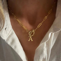 BUY 1 GET 1 FREE | Ganelle™ Necklace with Circular Lock Closure and Initial in Paperclip Shape