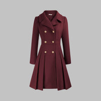 Emma | Women's Coat Double-Breasted Pleated A-Line Long Sleeve Overcoat