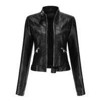 Victoria | Women's Cropped Faux Leather Jacket Stand-Collar Moto Biker