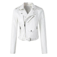 Aria | Women's Cropped Moto Faux Leather Jacket Belted Biker