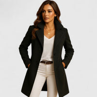Luna | Women's Elegant Long Button-Front Notch-Lapel Coat