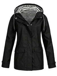 Eleanor | Women's Hooded Striped-Lined Zip-Up Waterproof Rain Coat