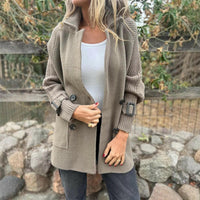 Olivia | Women's Jacket Double-Breasted Cable-Knit Sleeve Coat