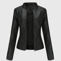 Mia | Women's Slim-Fit Faux Leather Moto Coat Stand-Collar Zip-Up Jacket